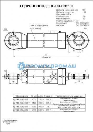 Гидроцилиндр рукояти (с подш.) ЦГ-160.100х1250.11 (5221 29-06-000)
