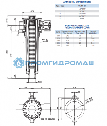 Фильтр сливной OMTP020F25N3-B
